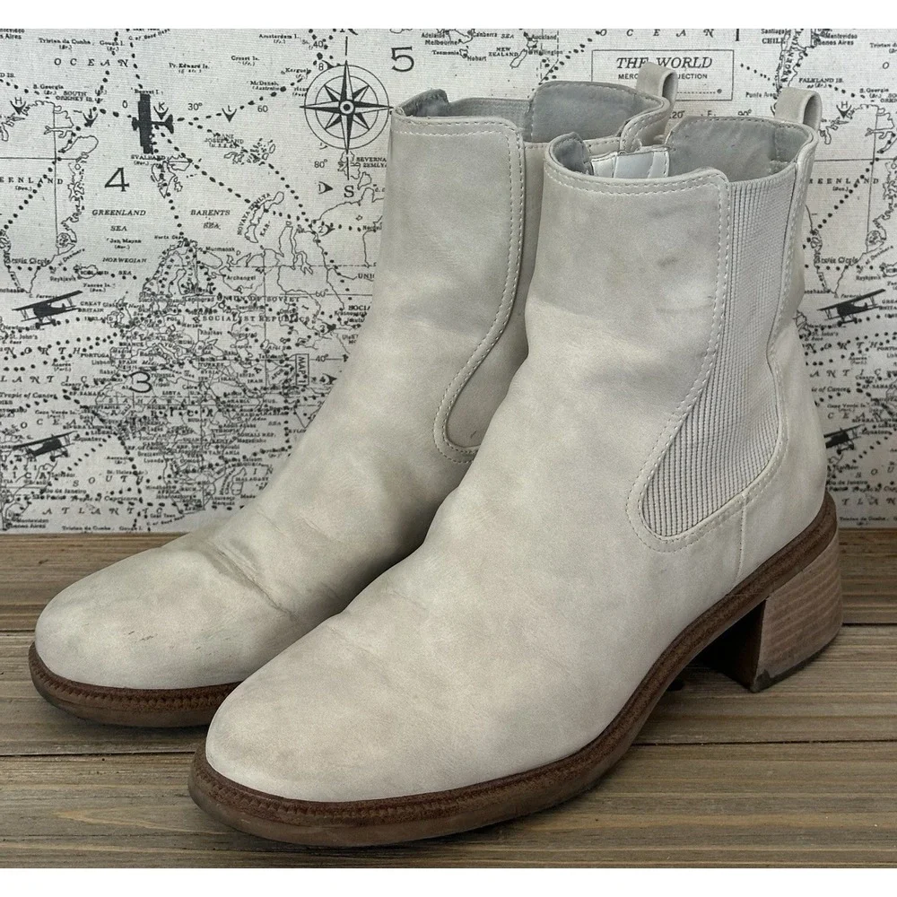 Dr. Scholl's Redux Ankle Boots Cream Heeled Office Grunge Women's Sz 10 M
